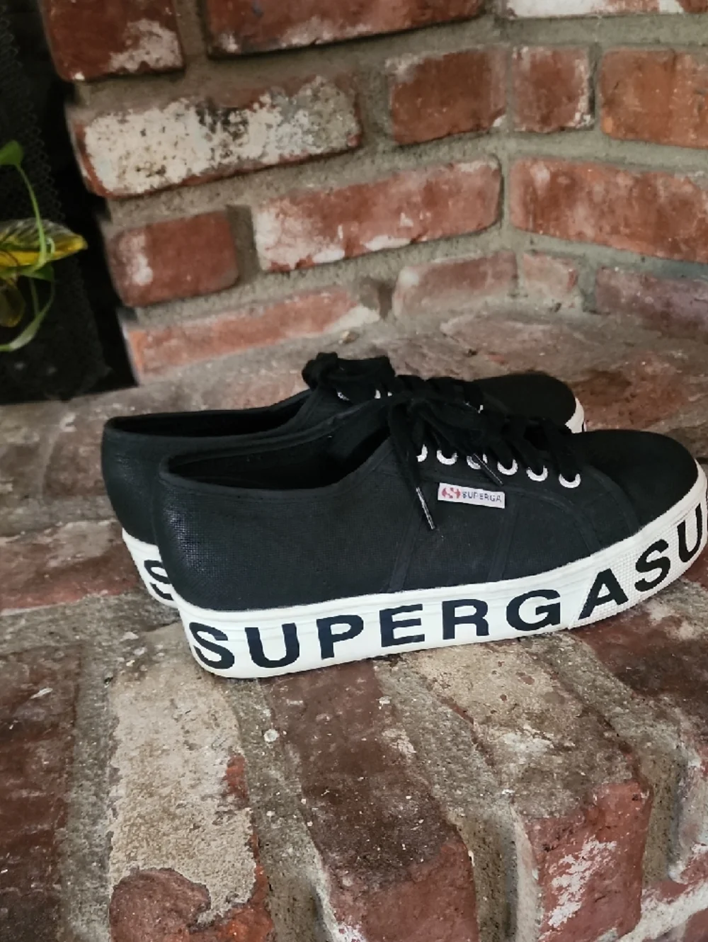 Superga Platform Sneakers Black Canvas Logo Sole Sz 9 Chunky Streetwear Y2K